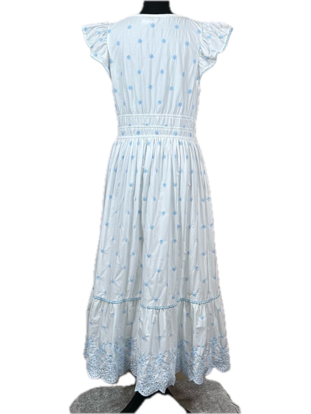Rachel Zoe Blue White Cotton Eyelet Embroidered Maxi Dress Size 12 - Picture 3 of 8